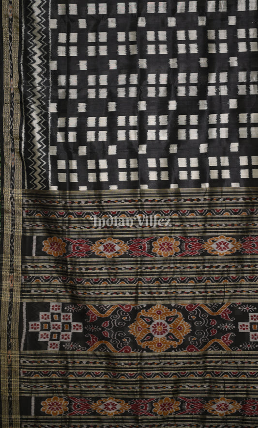 Black & White Pasapali Odisha Ikat Khandua Silk Saree