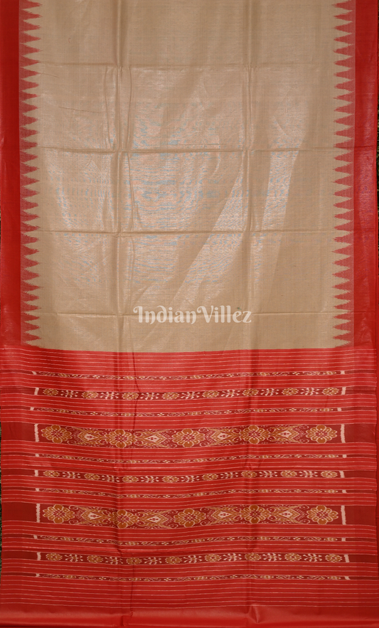 Beige Gopalpur Tussar Silk Saree with Red Temple Border & Anchal