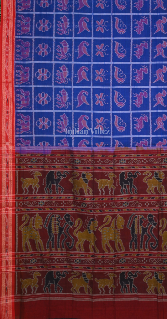 Royal Blue Maroon Nabakothi Odisha Ikat Sambalpuri Pure Cotton Saree