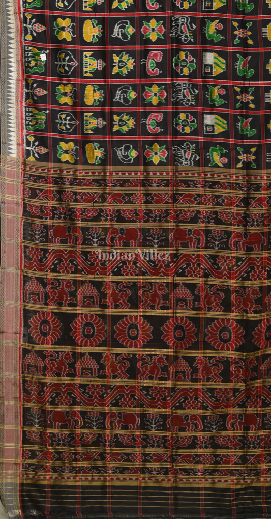 Black Maroon Nabakothi Odisha Ikat Khandua Silk Saree