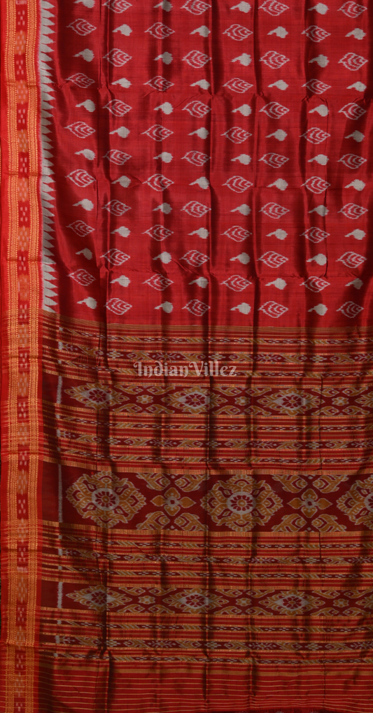 Maroon Sankha Motif Odisha Ikat Khandua Silk Saree