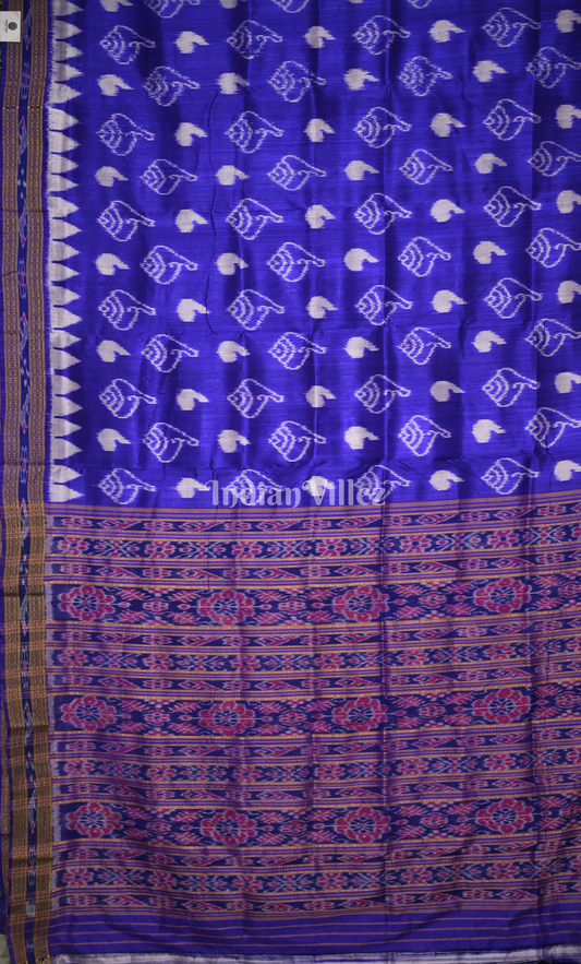 Royal Blue Sankha Motif Odisha Ikat Khandua Silk Saree