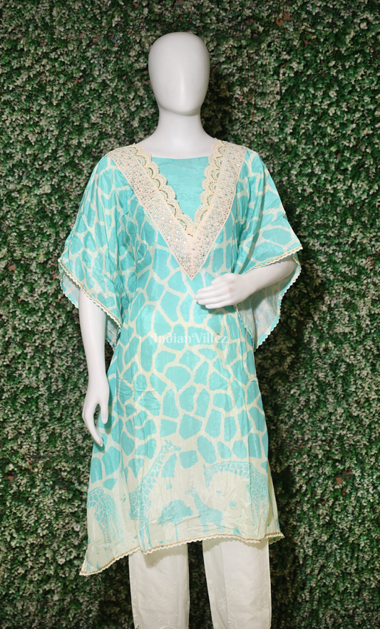 Designer Aqua Blue Kaftan with Pant