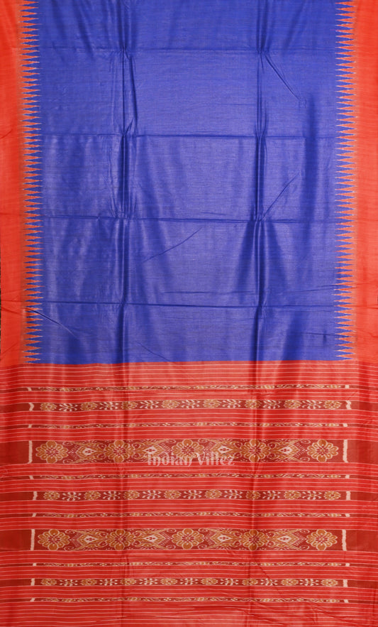 Blue Gopalpur Tussar Silk Saree with Red Border & Anchal
