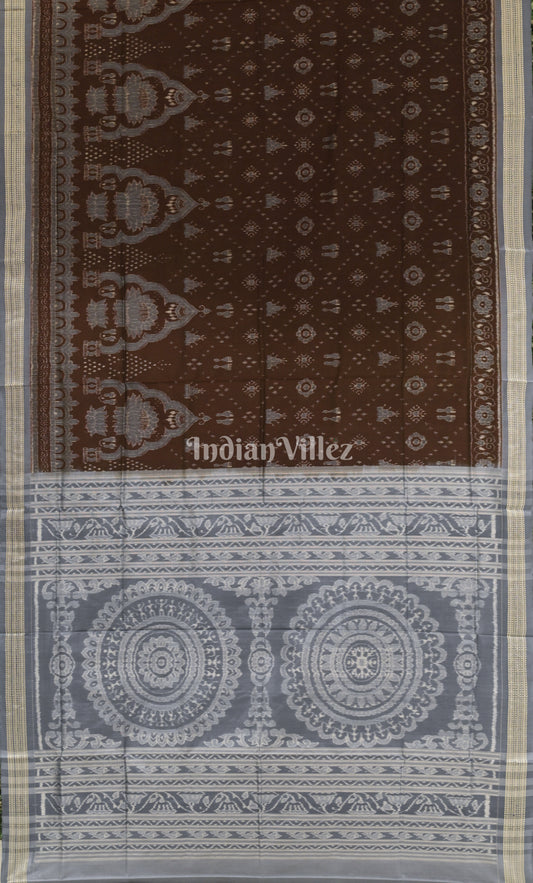 Exclusive Coffee Grey Laxmi Pada Odisha Ikat Sambalpuri Silk Saree