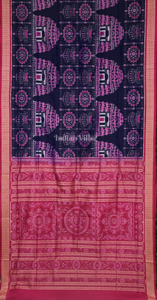 Purple Pink Konarka Temple Theme Odisha Ikat Sambalpuri Silk Saree