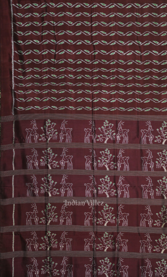 Coffee Green Waves Design Odisha Ikat Contemporary Designer Silk Saree