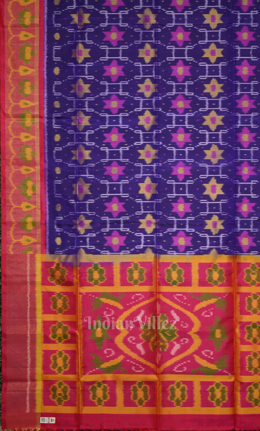Blue Pink Pochampally Ikat Silk Saree