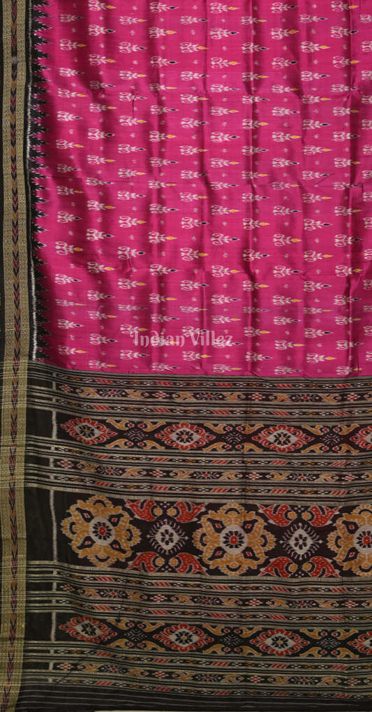Magenta Pink Black Tribal Motif Odisha Ikat Khandua Silk Saree