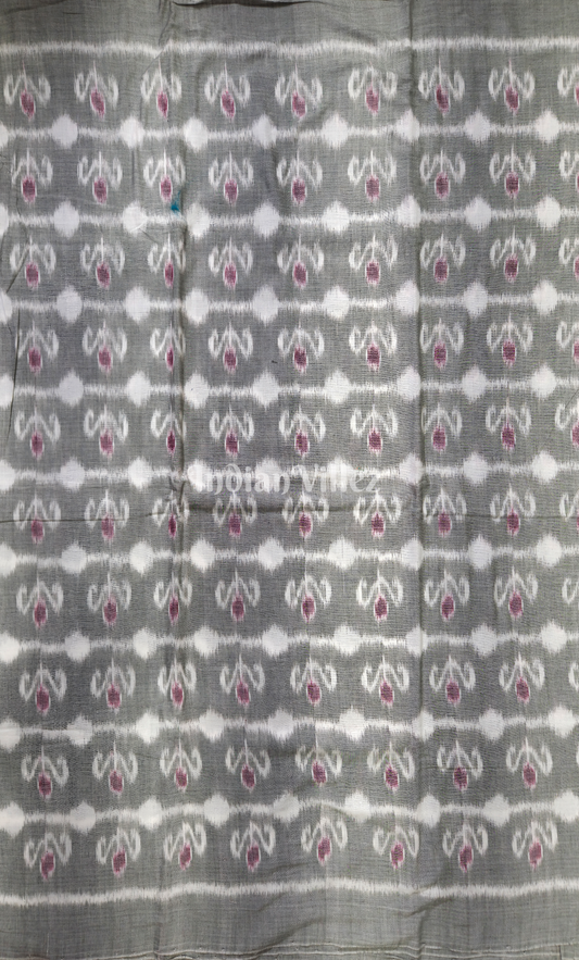 Grey Pink Odisha Ikat Sambalpuri Cotton Fabric