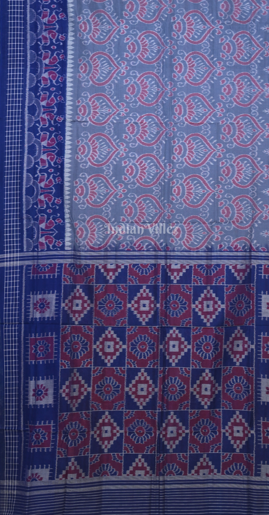 Grey Blue Odisha Ikat Sambalpuri Cotton Saree