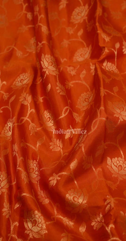 Rust Orange Floral Brocade Pure Kanjivaram Silk Saree