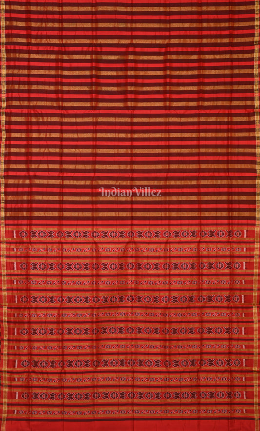 Red with Multicolour Stripped Tissue Sambalpuri Silk Saree