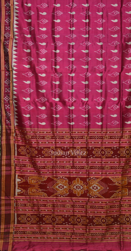Magenta Pink Sankha Motif Odisha Ikat Khandua Silk Saree with Pasapali Border