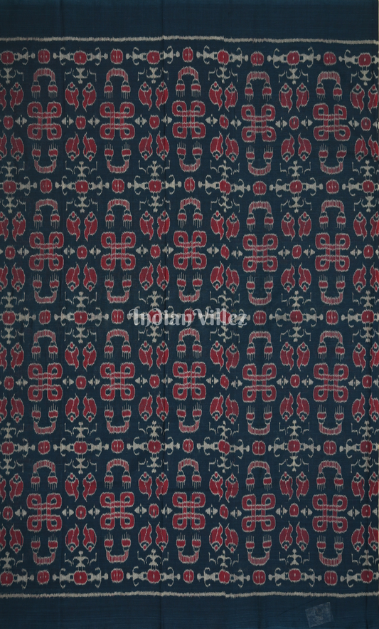 Blue Red Tribal Design Odisha Ikat Sambalpuri Dress Set & Dupatta