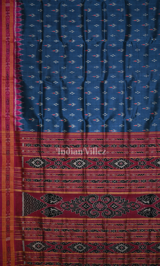 Indigo Blue Maroon Mayur Chandrika Odisha Ikat Khandua Silk Saree