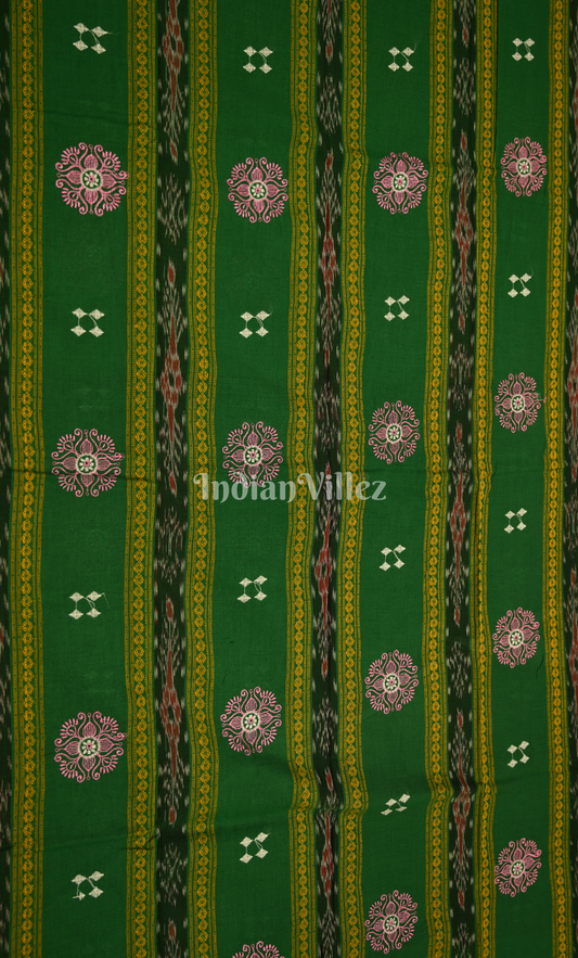 Green Pink Buti Flower Design Odisha Ikat Sambalpuri Cotton Dress set with Dupatta