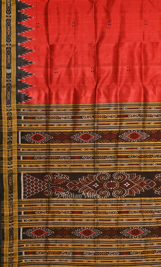 Red Black Buti Design Odisha Ikat Khandua Silk Saree with Pasapali Anchal