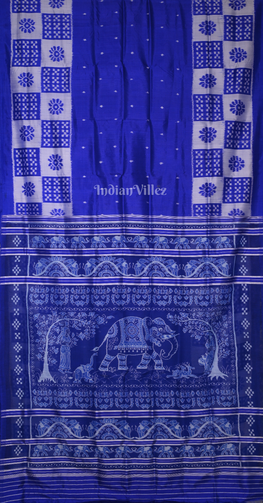 Blue Pasapali Scot Contemporary Designer Silk Saree with Elephant Anchal