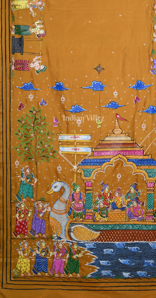 Mustard Yellow Boita Bandana Theme Hand-Painted Pattachitra Saree