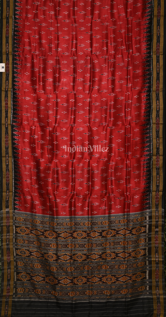 Red Black Mayur Chandrika Odisha Ikat Khandua Silk Saree