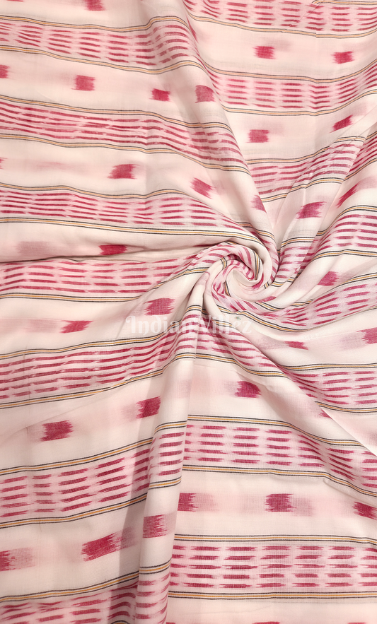 White Red Stripped Odisha Ikat Sambalpuri Cotton Fabric