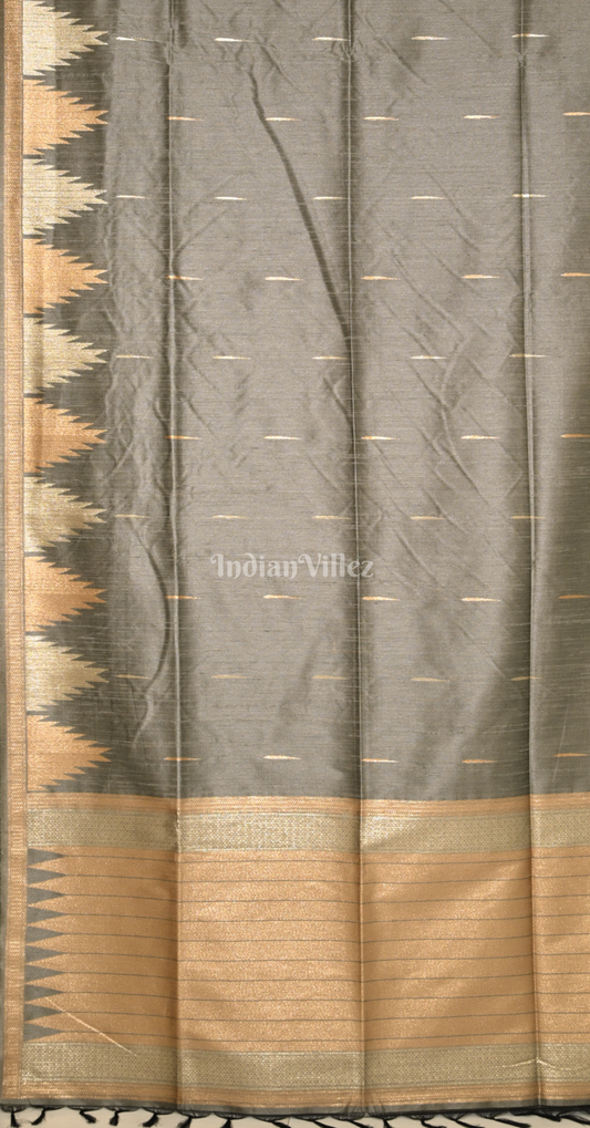 Grey Golden Tussar Silk Saree