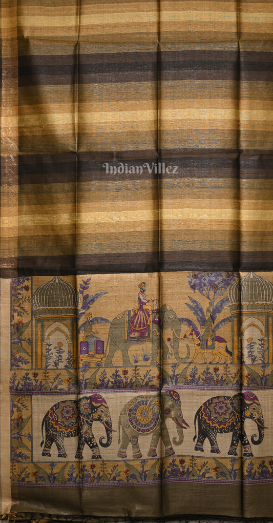 Black Golden Tussar Silk Saree