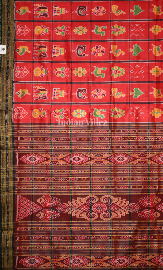 Red Maroon Nabakothi Odisha Ikat Khandua Silk Saree