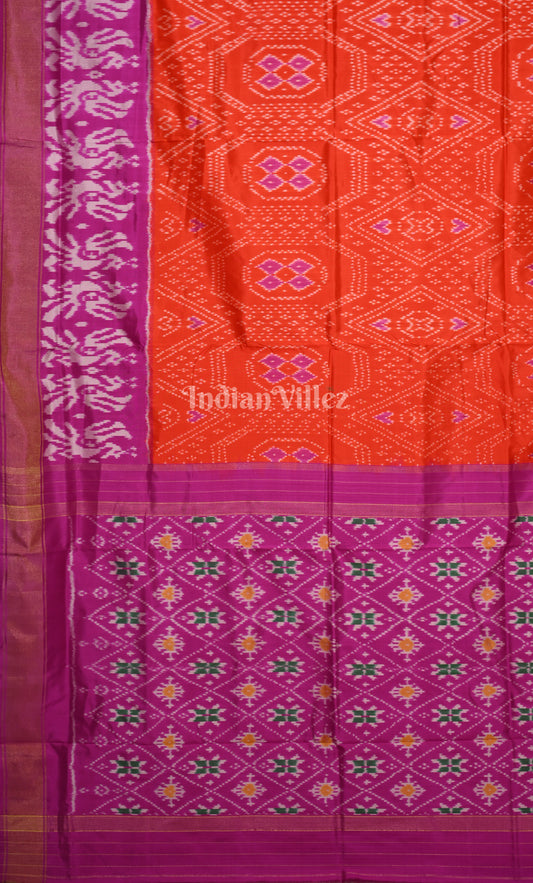 Orange Pink Pochampally Ikat Silk Saree