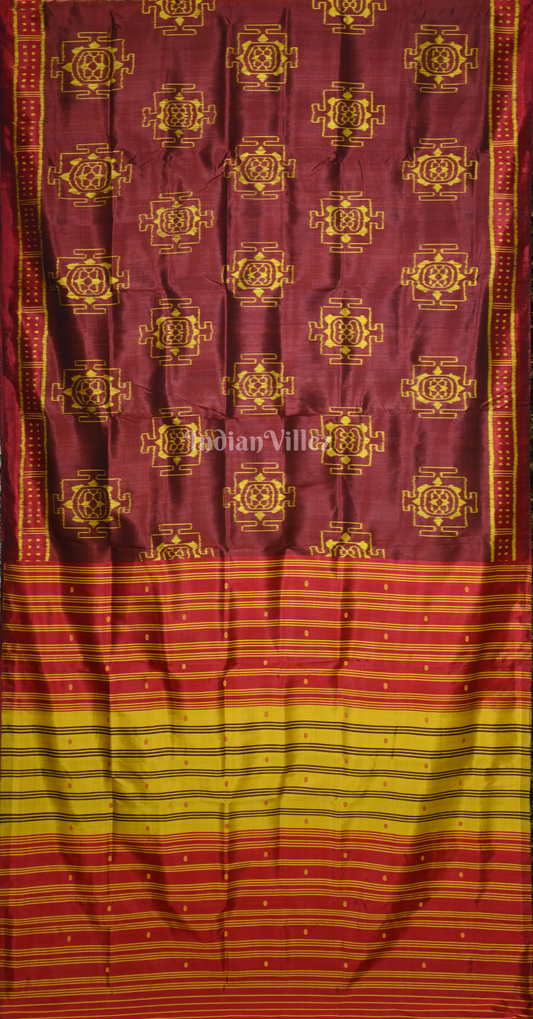 Maroon Yellow Odisha Ikat Contemporary Designer Saree