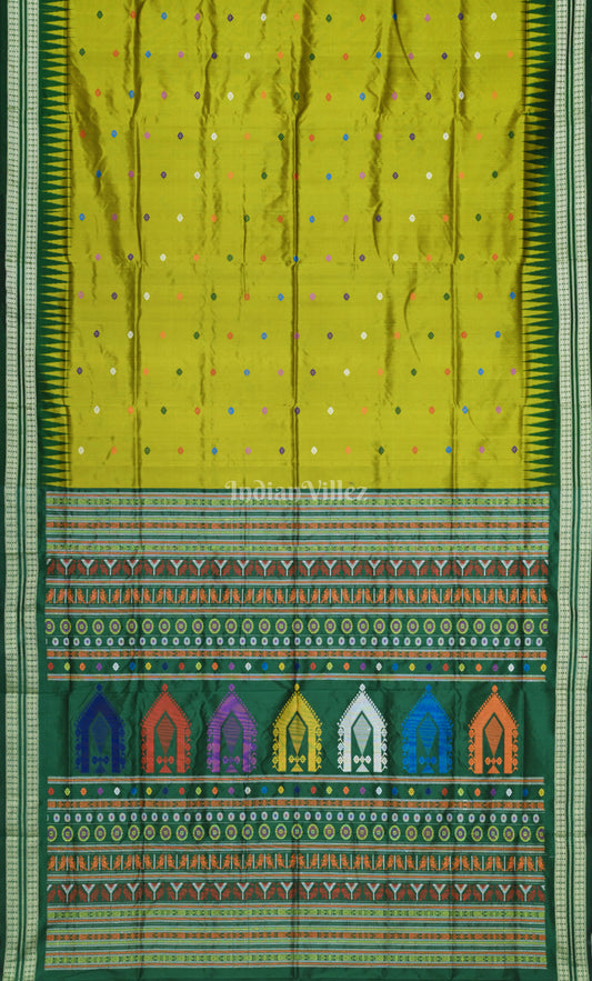 Lime Green Dolabedi Odisha Ikat Bomkai Sambalpuri Ikat Silk Saree