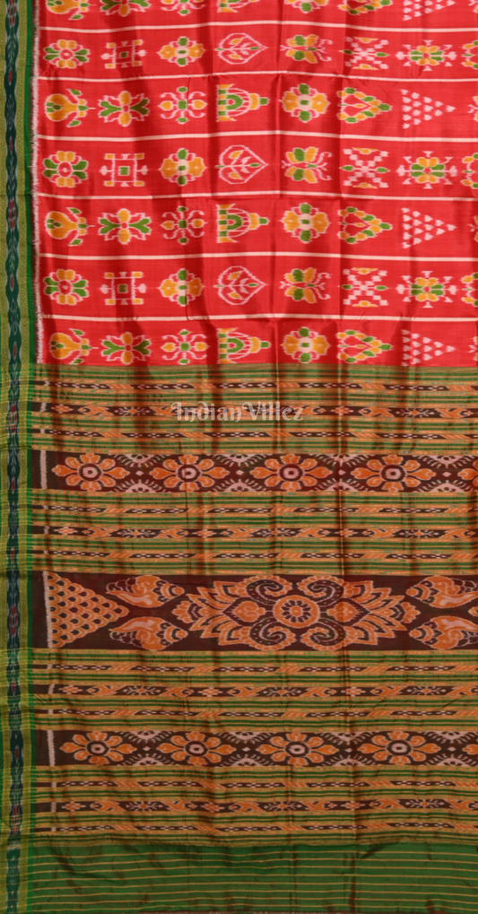 Red Green Nabakothi Odisha Ikat Khandua Silk Saree