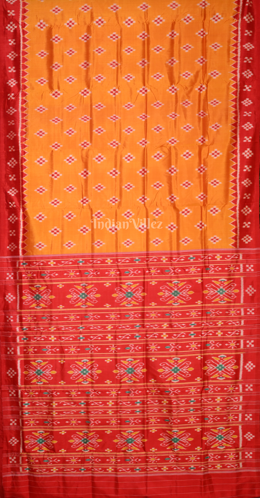 Mustard Yellow Red Pasapali Contemporary Designer Silk Saree