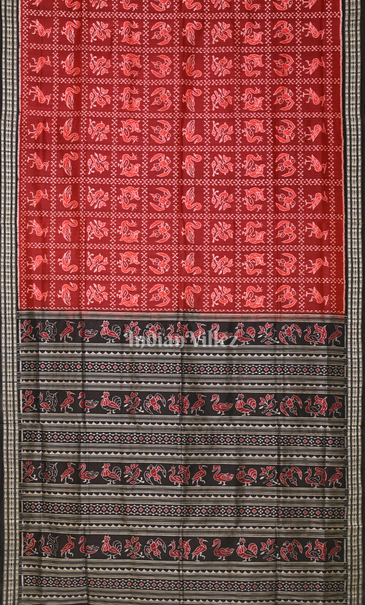 Red Black Dasakothi Odisha Ikat Sambalpuri Silk Saree