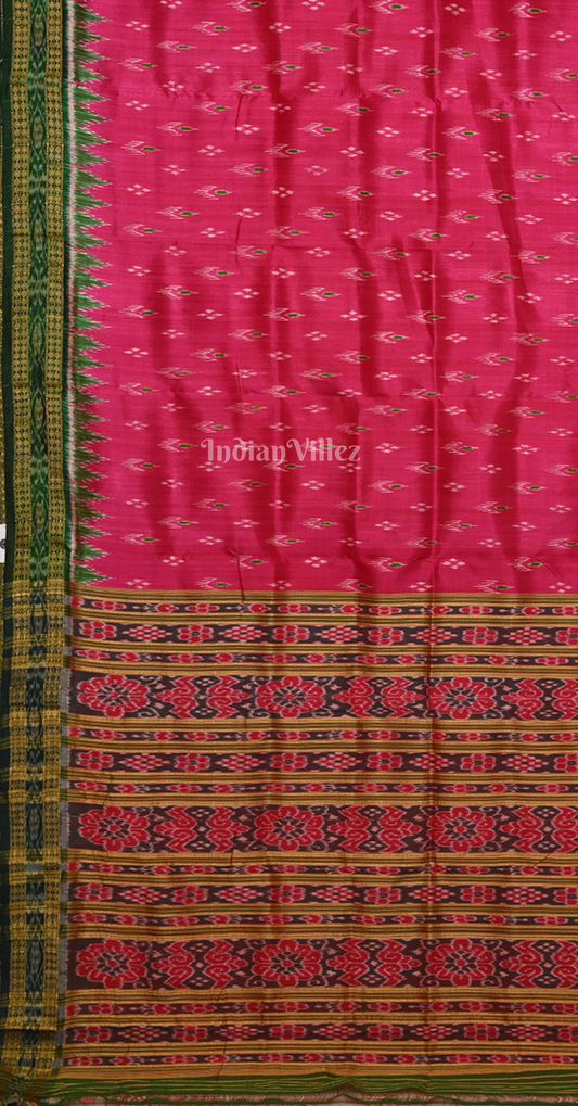 Rani Pink Green Mayur Chandrika Odisha Ikat Khandua Silk Saree