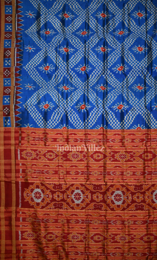 Blue Maroon Tarabali Odisha Ikat Khandua Silk Saree