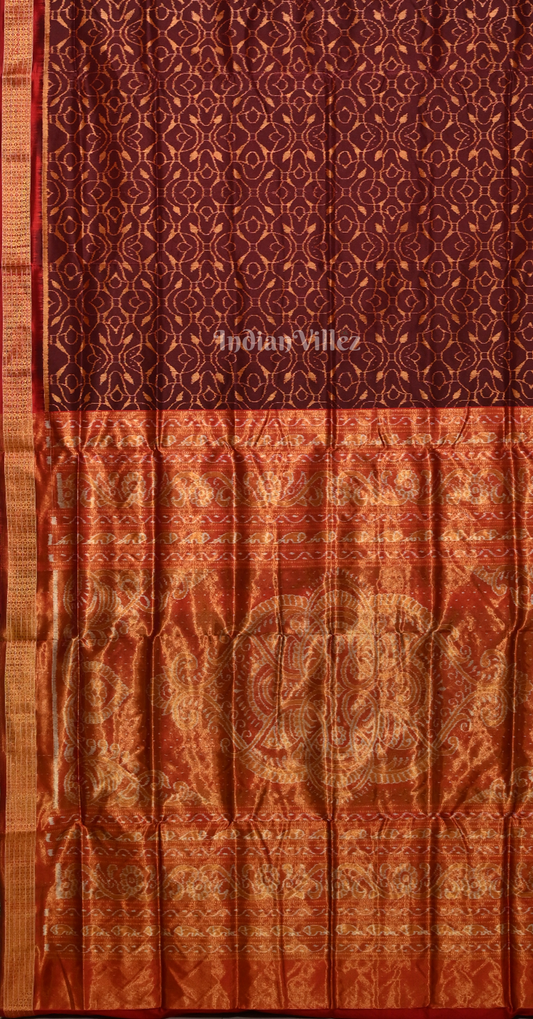 Exclusive Coffee Red Odisha Ikat Half Tissue Sambalpuri Silk Saree