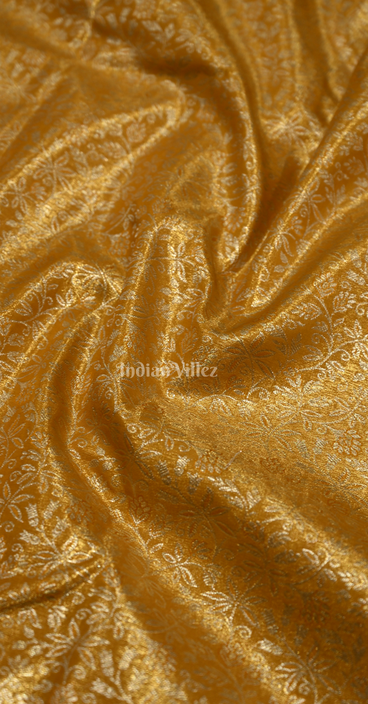 Exclusive Golden Yellow Floral Brocade Pure Kanjivaram Tissue Silk Saree