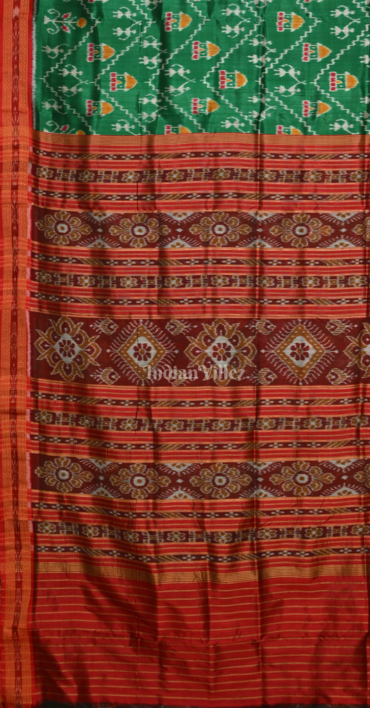 Green Red House Tribals Odisha Ikat Khandua Silk Saree