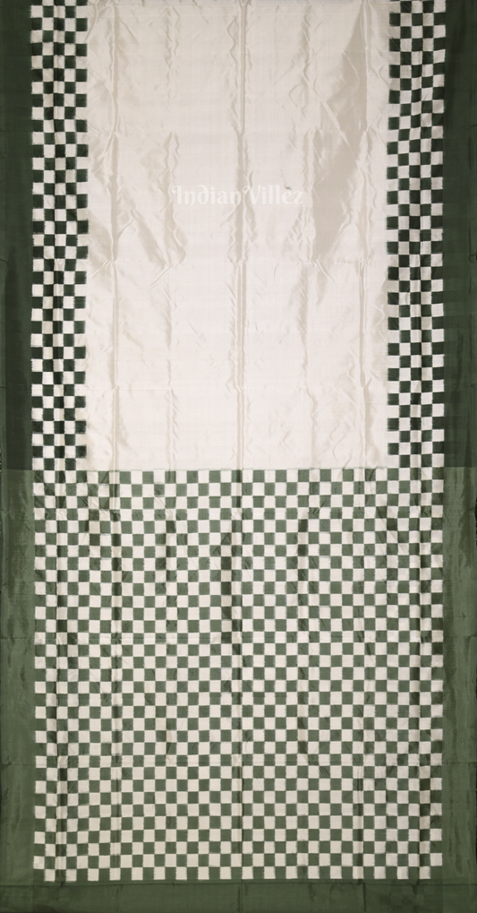 White Pine Green Pasapali Border Odisha Ikat Contemporary Designer Silk Saree