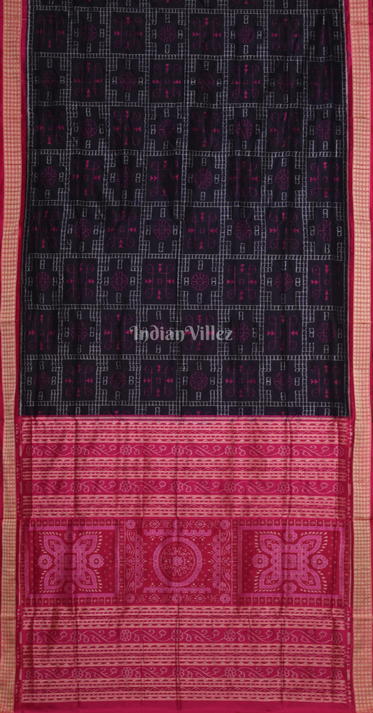 Black Pink Box Design Odisha Ikat Sambalpuri Silk Saree