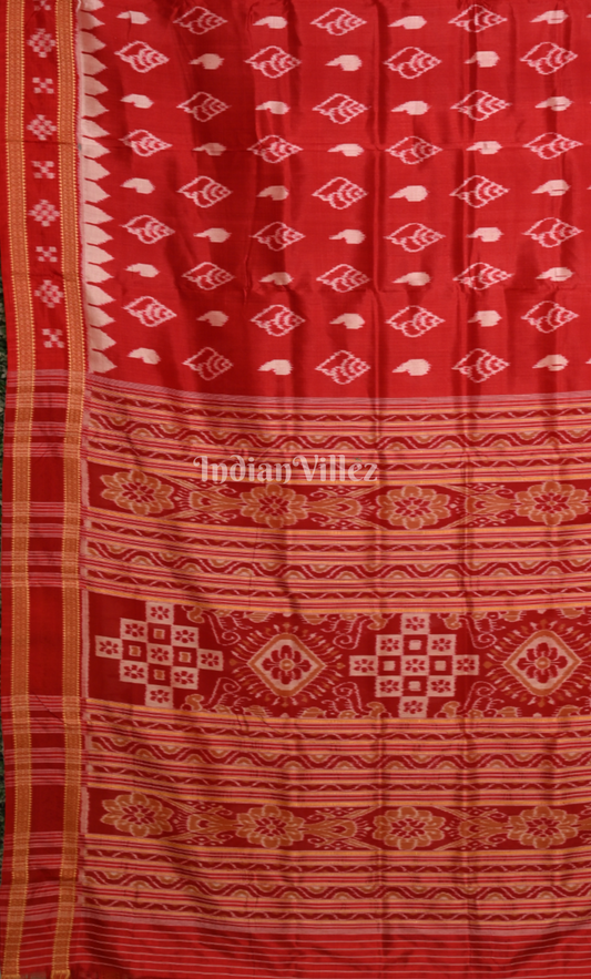 Red Sankha Design Odisha Ikat Khandua Silk Saree with Pasapali Anchal