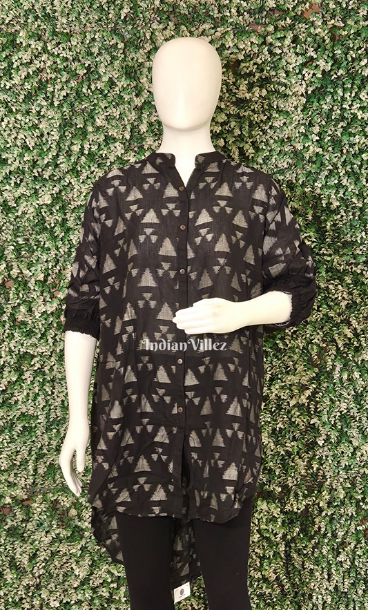 Black Triangle Shape Odisha Ikat Designer Low to High Cotton Kurti for Women