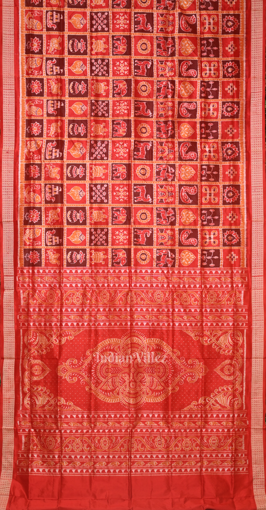 Exclusive Maroon Coffee Nabakothi Odisha Ikat Sambalpuri Silk Saree