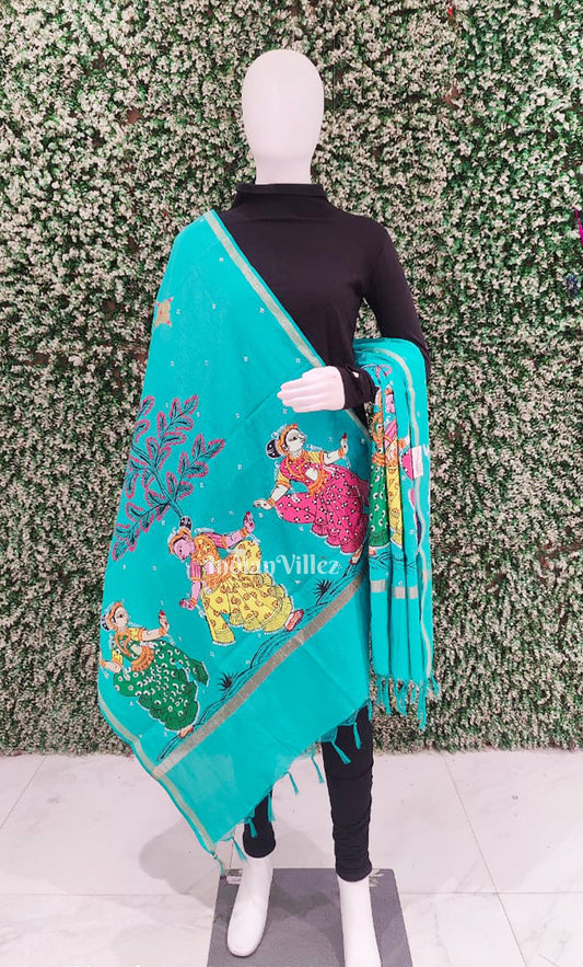 Sea Green Nartaki Theme Patachitra Chanderi Dupatta