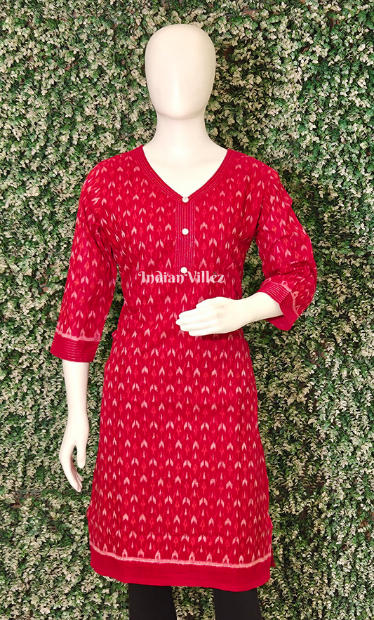 Red Odisha Ikat Designer Cotton Kurti for Women