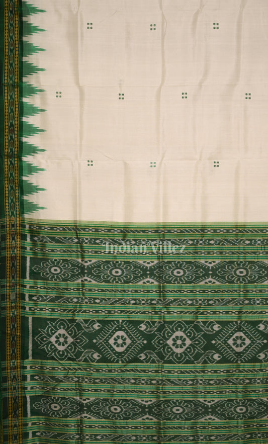 White Green Buti Design Odisha Ikat Khandua Silk Saree