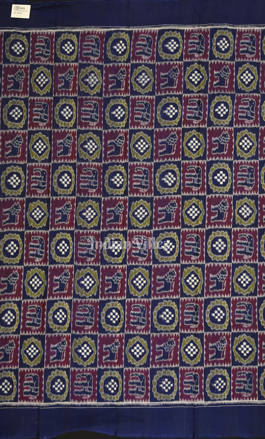 Navy Blue Yellow Nabakothi Odisha Ikat Sambalpuri Dress Set & Dupatta