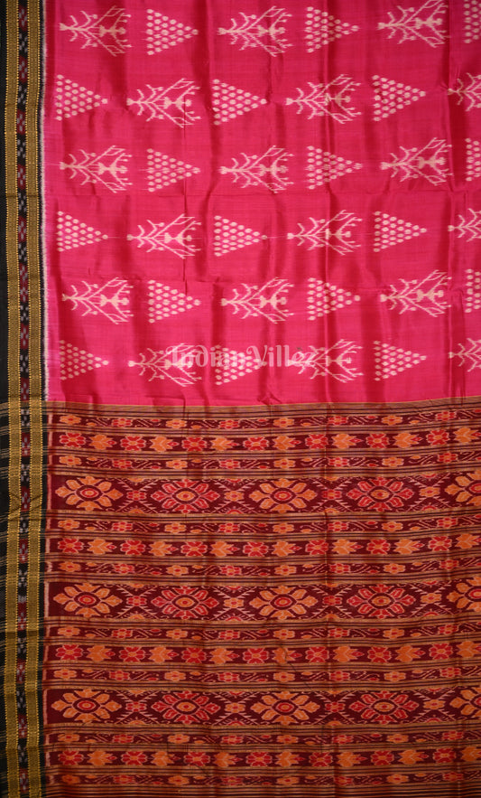 Magenta Pink Coffee Tribal Jhoti Design Odisha Ikat Khandua Silk Saree